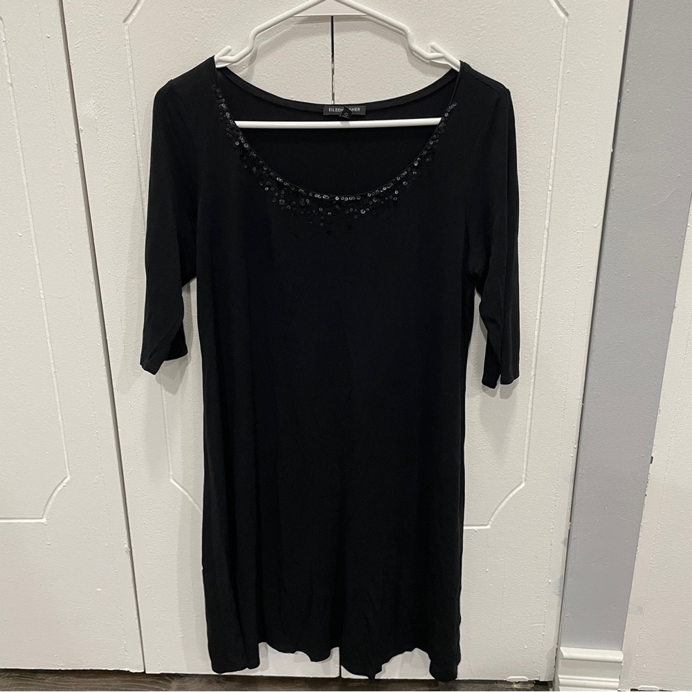 Eileen Fisher Black Sequin 100% Silk Dress